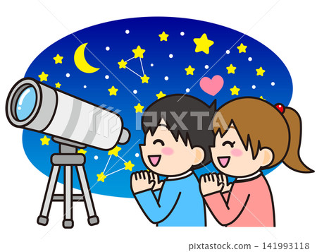 Illustration material 3 of a boy and girl stargazing 141993118