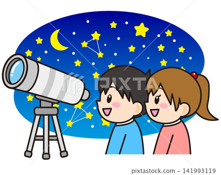 插畫素材4:男孩與女孩觀星 插畫素材4:男孩與女孩觀星 141993119