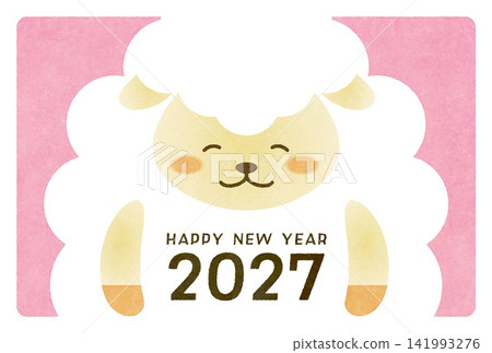 2027新年賀卡:可愛的綿羊插圖 2027新年賀卡:可愛的綿羊插圖 141993276