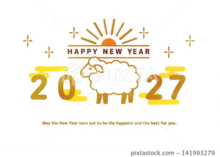 2027年新年賀卡設計:羊和太陽 2027年新年賀卡設計:羊和太陽 141993279