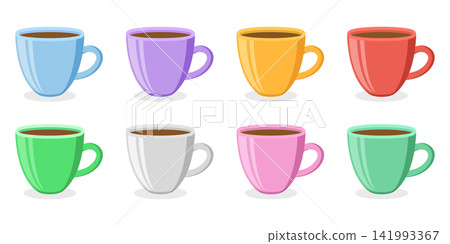 Hot drink cup icon set collection in flat colorful style. Coffee or tea mug with steam vector illustration on isolated background. Healthy beverage sign business concept. Hot drink cup icon set collection in flat colorful style. Coffee or tea mug with steam vector illustration on isolated background. Healthy beverage sign business concept. 141993367