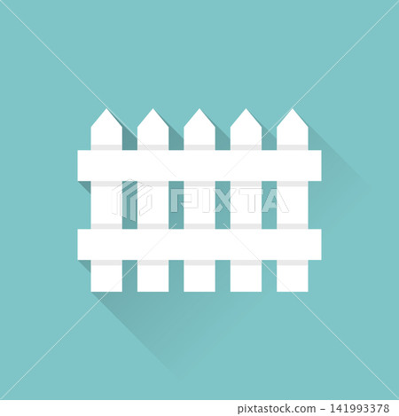 Wooden white fence icon in flat style. Picket vector illustration on isolated background. Protection border sign business concept. Wooden white fence icon in flat style. Picket vector illustration on isolated background. Protection border sign business concept. 141993378