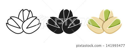 Pistachio nuts icon set collection in flat style. Healthy snack vector illustration on isolated background. Organic food sign business concept. Pistachio nuts icon set collection in flat style. Healthy snack vector illustration on isolated background. Organic food sign business concept. 141993477