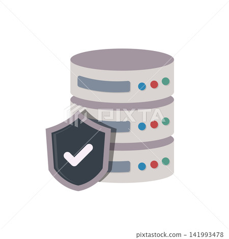 Cloud storage with check mark icon in flat style. Server database vector illustration on isolated background. Data center sign business concept. 141993478
