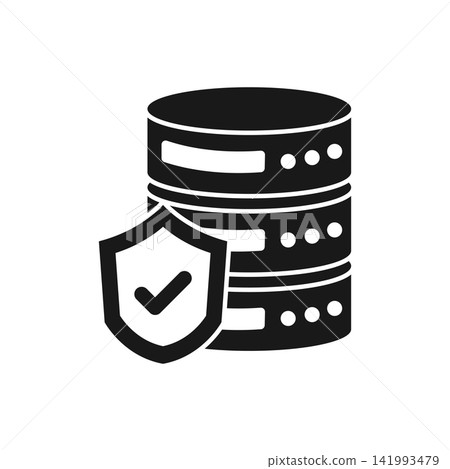 Cloud storage with check mark icon in flat style. Server database vector illustration on isolated background. Data center sign business concept. 141993479