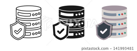 Cloud storage with check mark icon set collection in flat style. Server database vector illustration on isolated background. Data center sign business concept. Cloud storage with check mark icon set collection in flat style. Server database vector illustration on isolated background. Data center sign business concept. 141993481