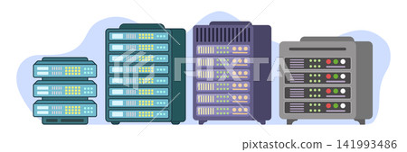 Cloud storage icon in flat style. Server database vector illustration on isolated background. Data center sign business concept. Cloud storage icon in flat style. Server database vector illustration on isolated background. Data center sign business concept. 141993486