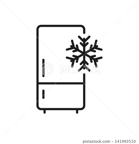 Double door fridge icon in linear stroke flat style. Refrigerator vector outline illustration on isolated background. Household appliance sign business concept. Double door fridge icon in linear stroke flat style. Refrigerator vector outline illustration on isolated background. Household appliance sign business concept. 141993510