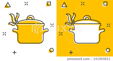 Vector cartoon cooking pan icon in comic style. Kitchen pot concept illustration pictogram. Saucepan equipment business splash effect concept. Vector cartoon cooking pan icon in comic style. Kitchen pot concept illustration pictogram. Saucepan equipment business splash effect concept. 141993651