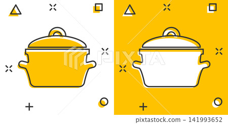 Vector cartoon cooking pan icon in comic style. Kitchen pot concept illustration pictogram. Saucepan equipment business splash effect concept. Vector cartoon cooking pan icon in comic style. Kitchen pot concept illustration pictogram. Saucepan equipment business splash effect concept. 141993652