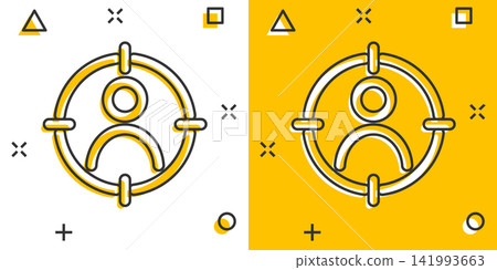 Vector cartoon target audience icon in comic style. Marketing target strategy concept illustration pictogram. Aim on people splash effect concept. Vector cartoon target audience icon in comic style. Marketing target strategy concept illustration pictogram. Aim on people splash effect concept. 141993663