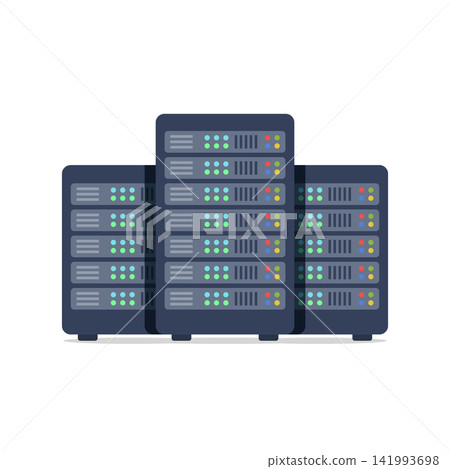 Cloud storage icon in flat style. Server database vector illustration on isolated background. Data center sign business concept. Cloud storage icon in flat style. Server database vector illustration on isolated background. Data center sign business concept. 141993698