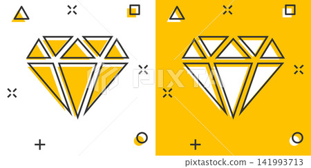 Diamond gem icon in comic style. Gemstone cartoon vector illustration on white isolated background. Jewelry brilliant splash effect business concept. Diamond gem icon in comic style. Gemstone cartoon vector illustration on white isolated background. Jewelry brilliant splash effect business concept. 141993713