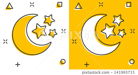 Vector cartoon nighttime moon and stars icon in comic style. Lunar night concept illustration pictogram. Moon business splash effect concept. Vector cartoon nighttime moon and stars icon in comic style. Lunar night concept illustration pictogram. Moon business splash effect concept. 141993715