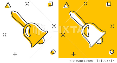 Vector cartoon bell alarm icon in comic style. Bell jingle concept illustration pictogram. Gong business splash effect concept. Vector cartoon bell alarm icon in comic style. Bell jingle concept illustration pictogram. Gong business splash effect concept. 141993717
