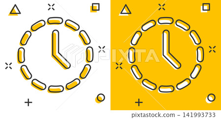 Vector cartoon clock time icon in comic style. Timer sign illustration pictogram. Clock business splash effect concept. Vector cartoon clock time icon in comic style. Timer sign illustration pictogram. Clock business splash effect concept. 141993733