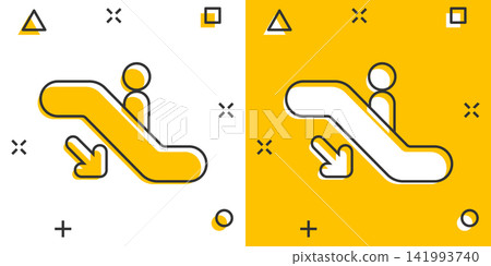 Vector cartoon escalator elevator icon in comic style. Escalator sign illustration pictogram. Elevator business splash effect concept. Vector cartoon escalator elevator icon in comic style. Escalator sign illustration pictogram. Elevator business splash effect concept. 141993740