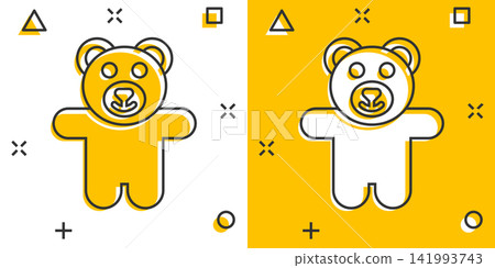 Vector cartoon teddy bear plush toy icon in comic style. Teddy toy sign illustration pictogram. Bear business splash effect concept. Vector cartoon teddy bear plush toy icon in comic style. Teddy toy sign illustration pictogram. Bear business splash effect concept. 141993743