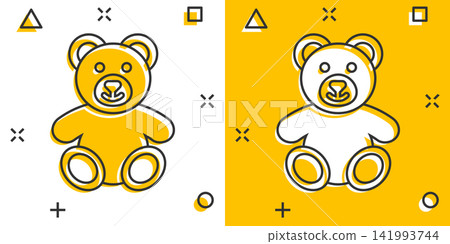 Vector cartoon teddy bear plush toy icon in comic style. Teddy toy sign illustration pictogram. Bear business splash effect concept. Vector cartoon teddy bear plush toy icon in comic style. Teddy toy sign illustration pictogram. Bear business splash effect concept. 141993744