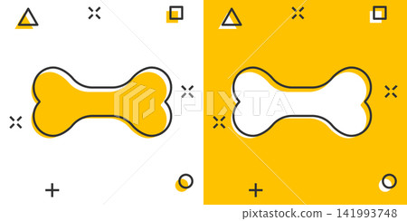 Vector cartoon dog bone toy icon in comic style. Bone sign illustration pictogram. Skeleton business splash effect concept. Vector cartoon dog bone toy icon in comic style. Bone sign illustration pictogram. Skeleton business splash effect concept. 141993748