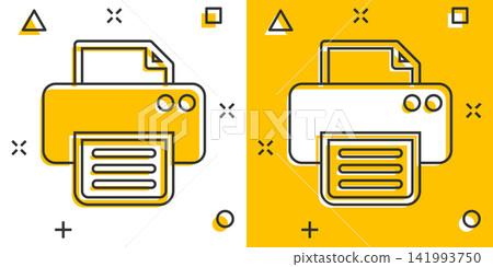 Vector cartoon printer icon in comic style. Document printing sign illustration pictogram. Printer business splash effect concept. 141993750
