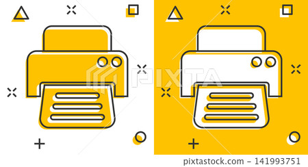Vector cartoon printer icon in comic style. Document printing sign illustration pictogram. Printer business splash effect concept. Vector cartoon printer icon in comic style. Document printing sign illustration pictogram. Printer business splash effect concept. 141993751