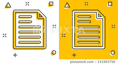 Document note icon in comic style. Paper sheet vector cartoon illustration pictogram. Notepad document business concept splash effect. Document note icon in comic style. Paper sheet vector cartoon illustration pictogram. Notepad document business concept splash effect. 141993756