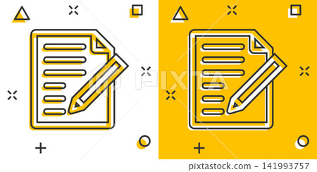Document note icon in comic style. Paper sheet vector cartoon illustration pictogram. Notepad document business concept splash effect. Document note icon in comic style. Paper sheet vector cartoon illustration pictogram. Notepad document business concept splash effect. 141993757