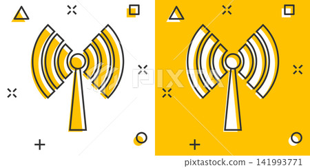 Wifi internet icon in comic style. Wi-fi wireless technology vector cartoon illustration pictogram. Network wifi business concept splash effect. Wifi internet icon in comic style. Wi-fi wireless technology vector cartoon illustration pictogram. Network wifi business concept splash effect. 141993771