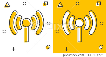 Wifi internet icon in comic style. Wi-fi wireless technology vector cartoon illustration pictogram. Network wifi business concept splash effect. Wifi internet icon in comic style. Wi-fi wireless technology vector cartoon illustration pictogram. Network wifi business concept splash effect. 141993775