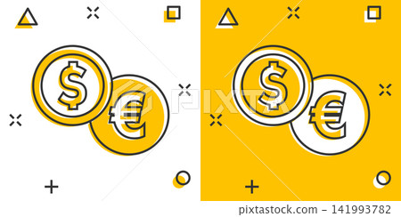 Coins stack icon in comic style. Dollar, euro coin vector cartoon illustration pictogram. Money stacked business concept splash effect. Coins stack icon in comic style. Dollar, euro coin vector cartoon illustration pictogram. Money stacked business concept splash effect. 141993782