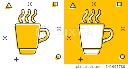 Coffee, tea cup icon in comic style. Coffee mug vector cartoon illustration pictogram. Drink business concept splash effect. Coffee, tea cup icon in comic style. Coffee mug vector cartoon illustration pictogram. Drink business concept splash effect. 141993788