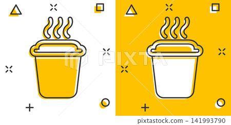 Coffee, tea cup icon in comic style. Coffee mug vector cartoon illustration pictogram. Drink business concept splash effect. Coffee, tea cup icon in comic style. Coffee mug vector cartoon illustration pictogram. Drink business concept splash effect. 141993790