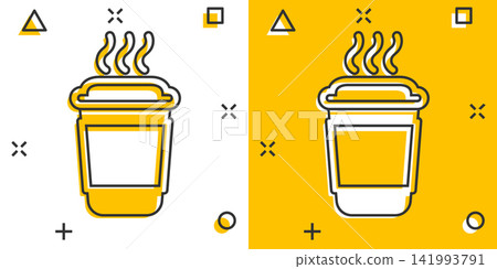 Coffee, tea cup icon in comic style. Coffee mug vector cartoon illustration pictogram. Drink business concept splash effect. Coffee, tea cup icon in comic style. Coffee mug vector cartoon illustration pictogram. Drink business concept splash effect. 141993791