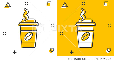 Coffee, tea cup icon in comic style. Coffee mug vector cartoon illustration pictogram. Drink business concept splash effect. Coffee, tea cup icon in comic style. Coffee mug vector cartoon illustration pictogram. Drink business concept splash effect. 141993792