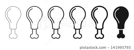 Chicken or turkey leg icon set collection in flat stroke outline style. Drumstick vector illustration on isolated background. Grilled food sign business concept. Chicken or turkey leg icon set collection in flat stroke outline style. Drumstick vector illustration on isolated background. Grilled food sign business concept. 141993793
