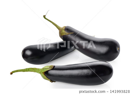 Fresh raw eggplants isolated on white background Fresh raw eggplants isolated on white background 141993828