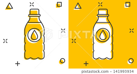 Vector cartoon water bottle icon in comic style. Bottle illustration pictogram. Water plastic container business splash effect concept. Vector cartoon water bottle icon in comic style. Bottle illustration pictogram. Water plastic container business splash effect concept. 141993934