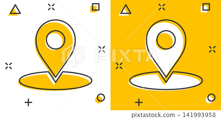 Vector cartoon map pointer icon in comic style. Gps navigation mark illustration pictogram. Pointer destination business splash effect concept. Vector cartoon map pointer icon in comic style. Gps navigation mark illustration pictogram. Pointer destination business splash effect concept. 141993958