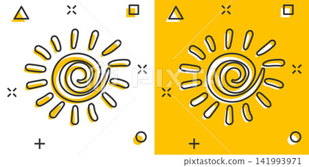 Vector cartoon hand drawn sun icon in comic style. Sun sketch doodle illustration pictogram. Handdrawn sunshine business splash effect concept. 141993971