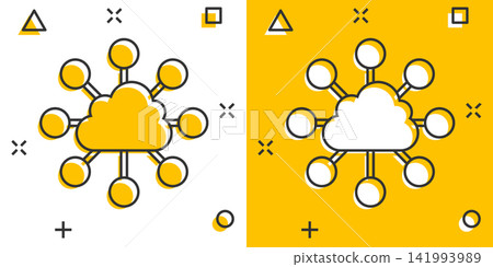 Vector cartoon cloud computing technology icon in comic style. Infographic analytics illustration pictogram. Network business splash effect concept. Vector cartoon cloud computing technology icon in comic style. Infographic analytics illustration pictogram. Network business splash effect concept. 141993989