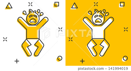Vector cartoon crying baby icon in comic style. Anger emotions child sign illustration pictogram. Baby business splash effect concept. Vector cartoon crying baby icon in comic style. Anger emotions child sign illustration pictogram. Baby business splash effect concept. 141994019