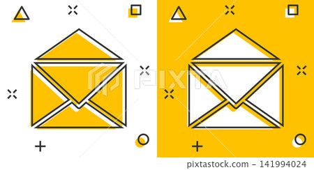 Vector cartoon mail envelope icon in comic style. Email sign illustration pictogram. Mail business splash effect concept. Vector cartoon mail envelope icon in comic style. Email sign illustration pictogram. Mail business splash effect concept. 141994024