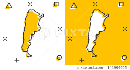 Vector cartoon Argentina map icon in comic style. Argentina sign illustration pictogram. Cartography map business splash effect concept. Vector cartoon Argentina map icon in comic style. Argentina sign illustration pictogram. Cartography map business splash effect concept. 141994025