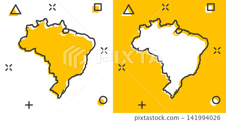 Vector cartoon Brazil map icon in comic style. Brazil sign illustration pictogram. Cartography map business splash effect concept. 141994026