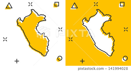 Vector cartoon Peru map icon in comic style. Peru sign illustration pictogram. Cartography map business splash effect concept. Vector cartoon Peru map icon in comic style. Peru sign illustration pictogram. Cartography map business splash effect concept. 141994028