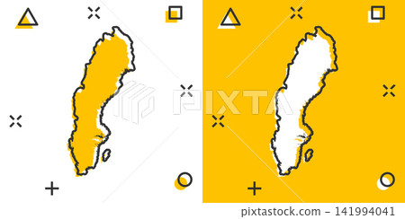 Vector cartoon Sweden map icon in comic style. Sweden sign illustration pictogram. Cartography map business splash effect concept. Vector cartoon Sweden map icon in comic style. Sweden sign illustration pictogram. Cartography map business splash effect concept. 141994041