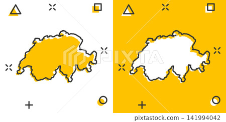 Vector cartoon Switzerland map icon in comic style. Switzerland sign illustration pictogram. Cartography map business splash effect concept. 141994042