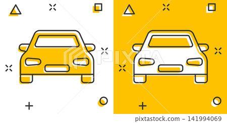 Vector cartoon car icon in comic style. Automobile vehicle illustration pictogram. Car sedan splash effect concept. 141994069