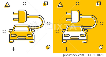 Vector cartoon electro car icon in comic style. Electric automobile vehicle illustration pictogram. Ecology car sedan splash effect concept. Vector cartoon electro car icon in comic style. Electric automobile vehicle illustration pictogram. Ecology car sedan splash effect concept. 141994070